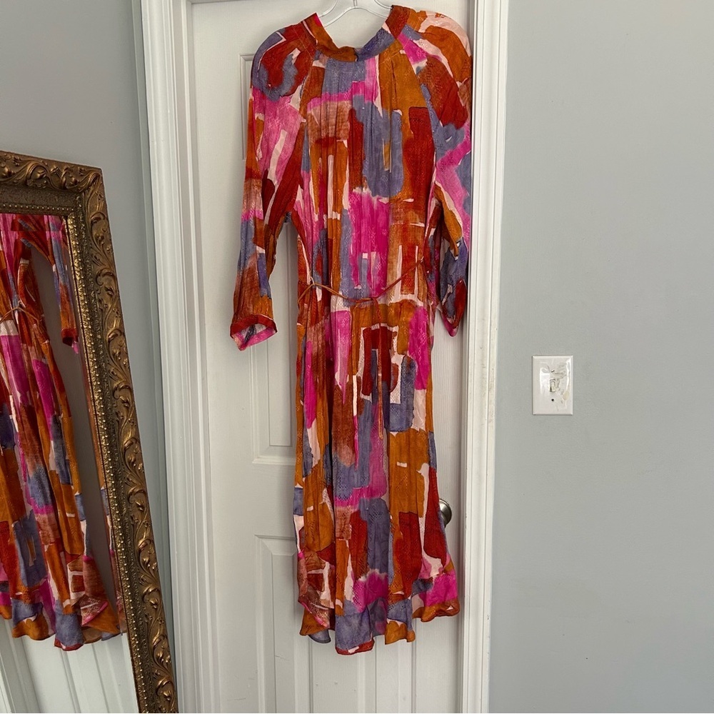 Maeve by‎ Anthropologie Jessamine Mock Neck Maxi Dress Size XL pink orange - Picture 2 of 7